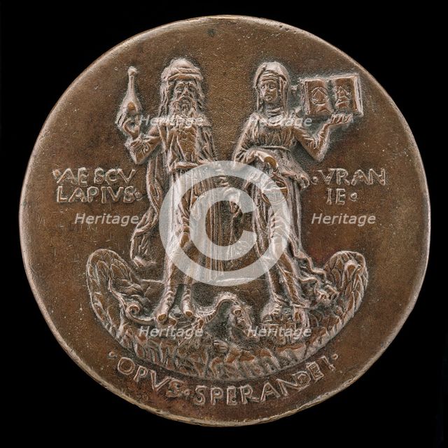 Aesculapius, Standing on a Dragon, and Urania on a Globe [reverse], c. 1472. Creator: Sperandio Savelli.