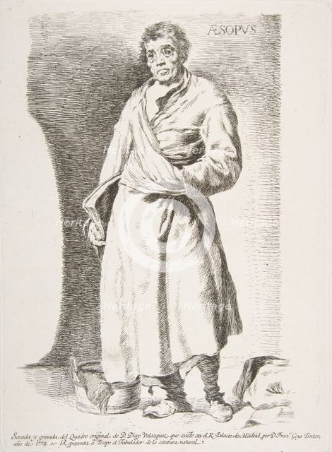 Aesop (Aesopus), from Etchings after Velazquez, 1778. Creator: Francisco Goya.