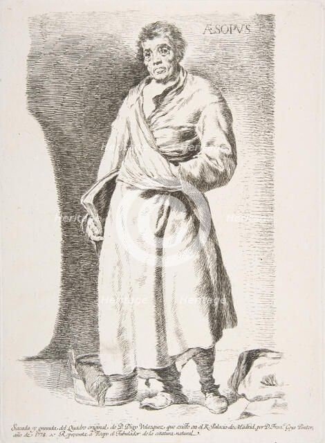 Aesop (Aesopus), from Etchings after Velazquez, 1778. Creator: Francisco Goya.
