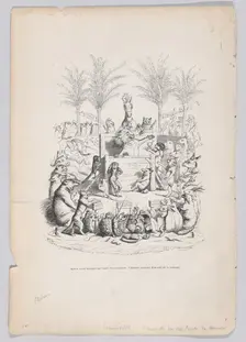After accepting a glass of sweet water, the illustrious orator descends from the pl..., ca. 1837-47. Creator: Jean Ignace Isidore Gerard