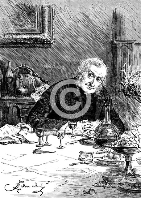 "After dinner, when the ladies had retired, he loved to recount the story of his floggings", 1881. Creator: R&E Taylor.