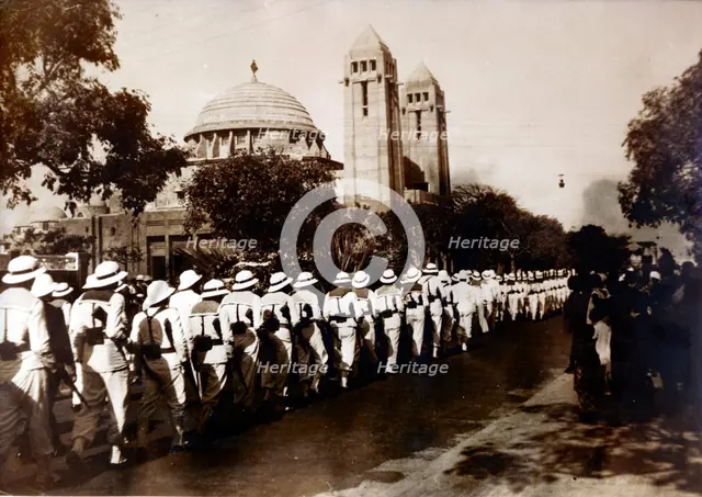 After the attack on Dakar, a funeral convoy passes the cathedral, September 1940. Creator: Unknown.