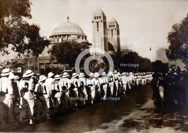 After the attack on Dakar, a funeral convoy passes the cathedral, September 1940. Artist: Unknown