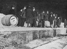After the Declaration of War: German beer being run away at an Italian Customs store 1915