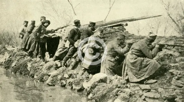 'After the Rains: Serbian Infantry...during the Floods', First World War, c1915, (c1920).  Creator: Unknown.