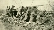 After the Rains: Serbian Infantry...during the Floods First World War, c1915, (c1920). Creator: Unknown