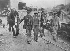 After the settlement: Miners taking their ponies back to the pit 1915