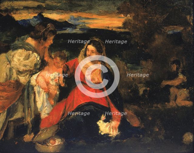 After Titian's "Madonna of the Rabbit", 1878-1882. Creator: Kenyon Cox.