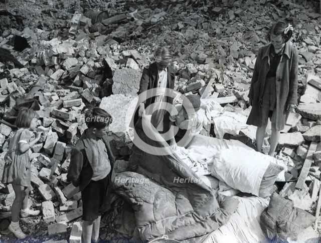 Aftermath of a German air raid on a coastal town, South-east England, World War II, c1940-c1944 Artist: Unknown