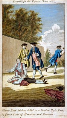 Aftermath of a duel, Hyde Park, Westminster, London, 1712 (1768). Artist: Anon