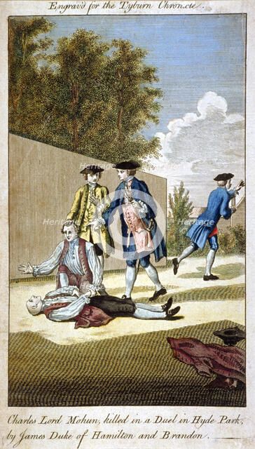 Aftermath of a duel, Hyde Park, Westminster, London, 1712 (1768). Artist: Anon