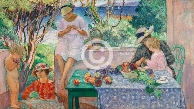 Afternoon tea on the terrace in Sainte-Maxime, 1914. Creator: Lebasque, Henri (1865-1937).