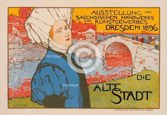 Affiche allemande pour l'Exposition saxonne commerciale et artistique de Dresde en 1896. Creator: Anton Otto Fischer.