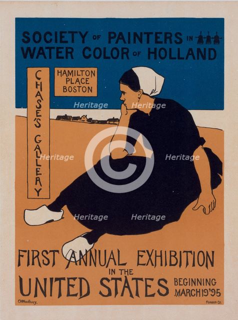 Affiche américaine pour une Exposition de la "Société des Peintres Aquarellistes de Hollande", c1898 Creator: Charles Herbert Woodbury.