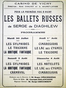 Affiche des Ballets russes du 30 juillet au 4 août 1929 à l'Opéra de Vichy, 1929. Creator: Historic Object