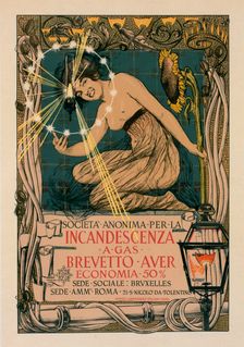 Affiche italienne pour l "Incandescence par le Gaz, Système Auer", c1897. Creator: Giovanni Mario Mataloni