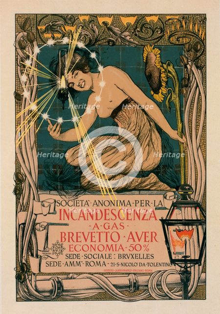 Affiche italienne pour l' "Incandescence par le Gaz, Système Auer", c1897. Creator: Giovanni Mario Mataloni.