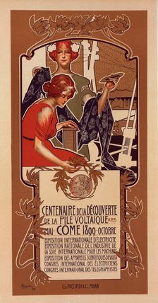 Affiche italienne pour le "Centenaire de la Découverte de la Pile Voltaïque", c1899. Creator: Adolf Hohenstein