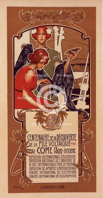 Affiche italienne pour le "Centenaire de la Découverte de la Pile Voltaïque", c1899. Creator: Adolf Hohenstein.