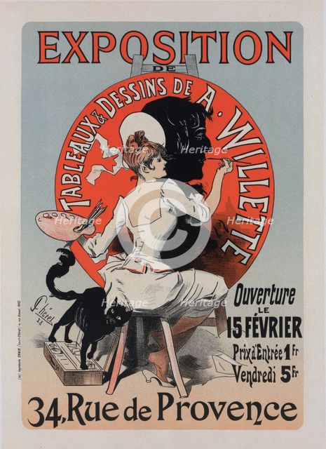 Affiche pour l' "l'Exposition de Tableaux et Dessins de A. Willette"., c1898. Creator: Jules Cheret.