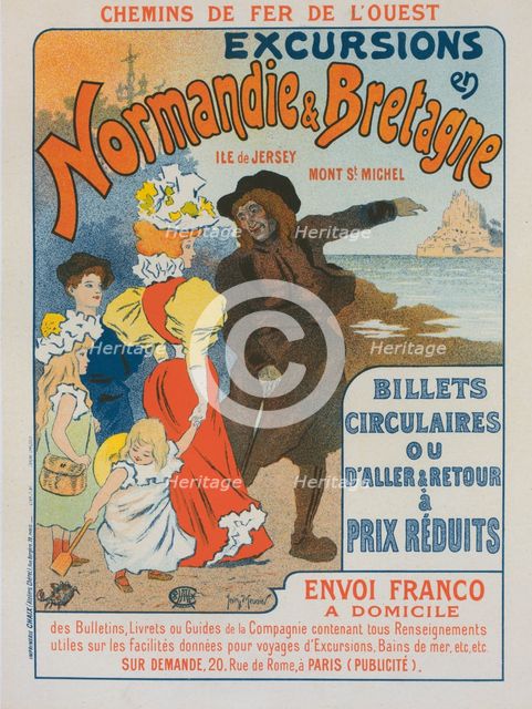Affiche pour la Compagnie des Chemins de fer de l'Ouest,"Excursions en Normandie et Bretagne", c1896 Creator: Georges Meunier.