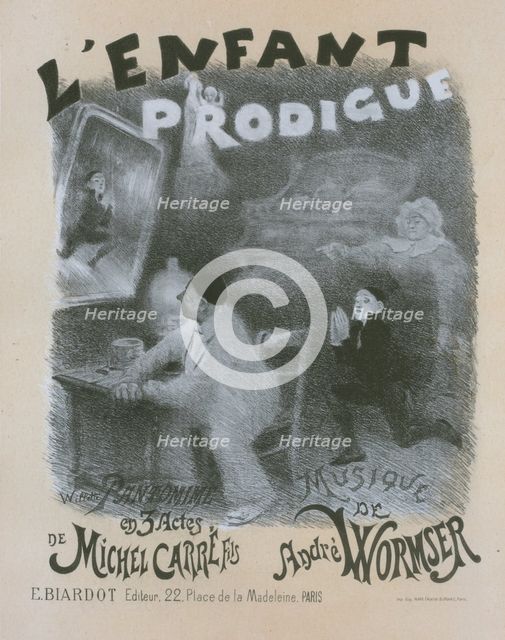 Affiche pour la pantomime "l'Enfant prodigue". Le Retour de l'Enfant Prodigue, c1896. Creator: Adolphe Willette.