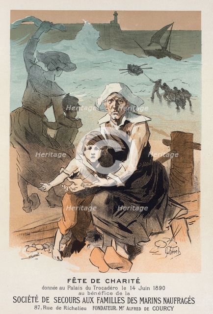Affiche pour une fête de charité au bénéfice de la "Société de Secours aux Familles des..., c1897. Creator: Jules Cheret.