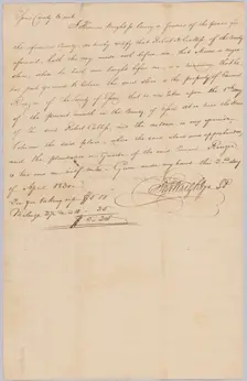 Affidavit of apprehension of Moses, property of Edward Rouzee, April 2, 1830. Creator: Unknown