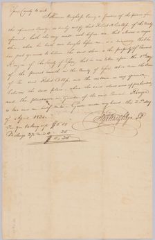 Affidavit of apprehension of Moses, property of Edward Rouzee, April 2, 1830. Creator: Unknown