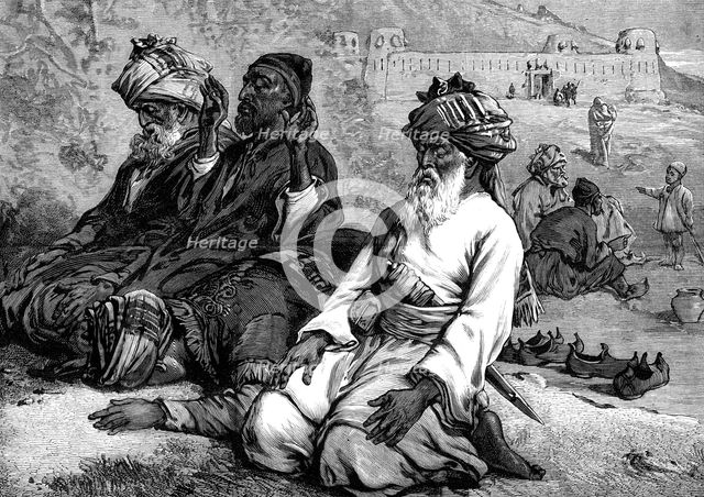 Afghans at their Namaz - a sketch by our special artist, 1880. Creator: Unknown.