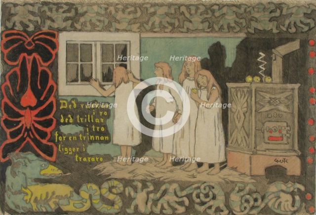 Afraid of the Dark, Original Sketch. Creator: Gerhard Munthe.
