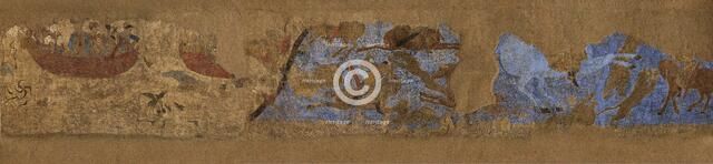 Afrasiab murals, North wall, "Chinese panel": Emperor Taizong hunting, and the..., 648-651. Creator: Sogdian Art.