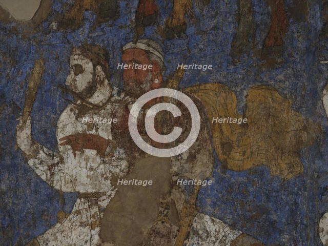 Afrasiab murals: West wall: Ambassadors (Detail) , 7th century. Creator: Sogdian Art.