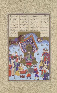 Afrasiyab on the Iranian Throne, Folio 105r from the Shahnama (Book of Kings)..., ca. 1525-30. Creator: Bashdan Qara