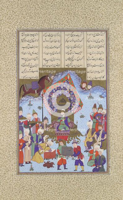 Afrasiyab on the Iranian Throne, Folio 105r from the Shahnama (Book of Kings)..., ca. 1525-30. Creator: Bashdan Qara.