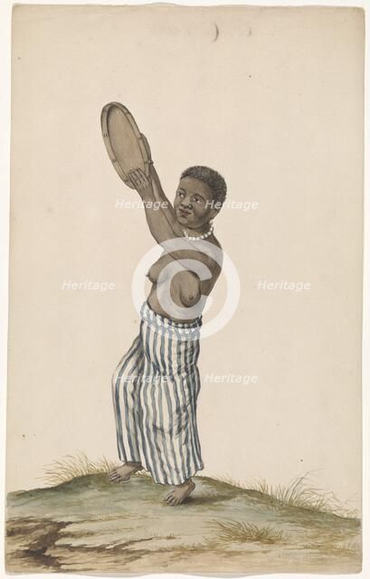 African woman with hand drum, c.1675-c.1725. Creator: Anon.