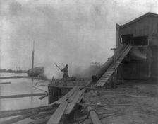 African American guiding log from water onto saw mill ramp, Newport News, Va., 1900, 1899 or 1900. Creator: Frances Benjamin Johnston