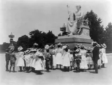 African American school children facing the Horatio Greenough statue of George Washing..., (1899?). Creator: Frances Benjamin Johnston