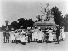 African American school children facing the Horatio Greenough statue of George Washing..., (1899?). Creator: Frances Benjamin Johnston