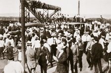 African Americans and whites leaving the beach as trouble begins, Chicago, Illinois, USA, c1919