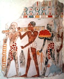 Africans bearing gold and other items, c1400 BC