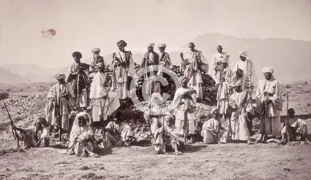 Afridi Picket near Jumrood, Khyber and Rotass in distance, c1879. Creator: John Burke.