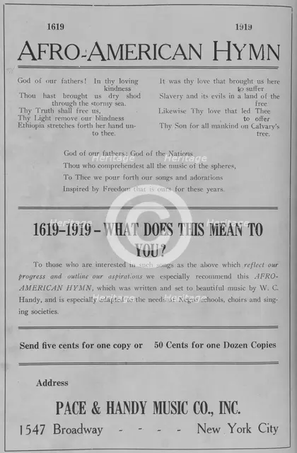 Afro-American Hymn; Music by W. C. Handy, 1918-1922. Creator: Unknown.