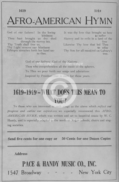 Afro-American Hymn; Music by W. C. Handy, 1918-1922. Creator: Unknown.
