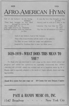 Afro-American Hymn; Music by W. C. Handy, 1918-1922. Creator: Unknown