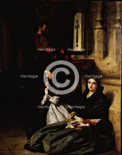 Agua-Bendita-A Church Scene, 1861. Creator: John Phillip.