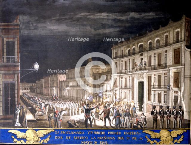 Agustin de Iturbide proclaimed Emperor of Mexico on 19 May. 1822, watercolor, 1822.