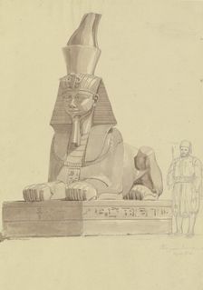 Agyptische Sphinx in Alexandria, daneben ein Ägypter in traditioneller Tracht, 1830. Creator: Friedrich Maximilian Hessemer