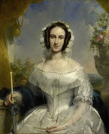 Agatha Petronella Hartsen (1814-1878) wearing her wedding dress..., 17 March 1841, (1841). Creator: Jan Willem Pieneman