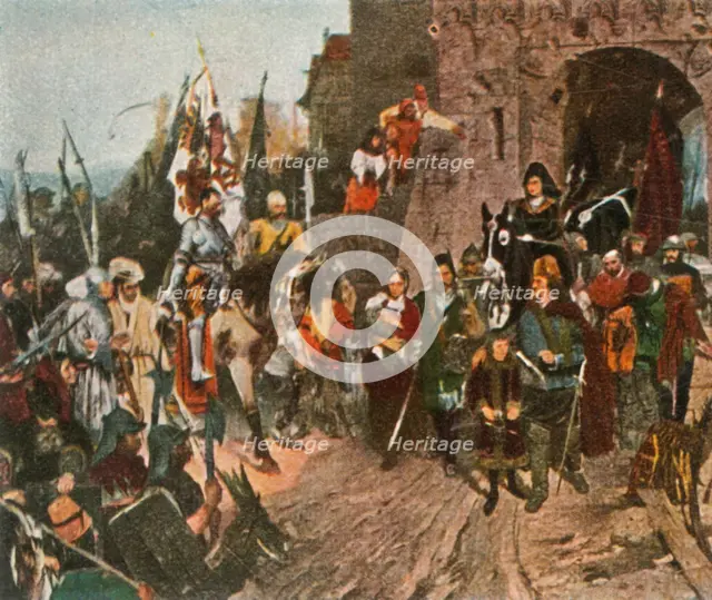 Agnes von Rosenberg surrenders her father's castle to the Hussites, 1426, (1936). Creator: Unknown.